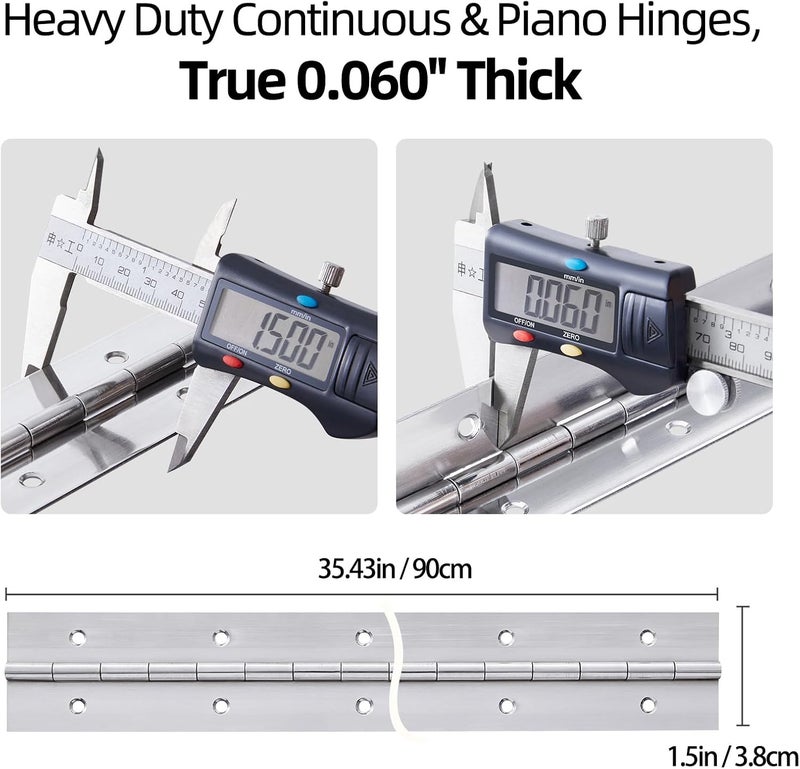 GRRONZEE Heavy Duty Piano Hinge 36 Inch x 1.5 Inch Stainless Steel Continuous & Piano Hinges with Holes, 36" Continuous Hinges for Cabinet, Door, DIY Wood Boxes, 0.060" Leaf Thickness, 1.5" Open Width - Image 2